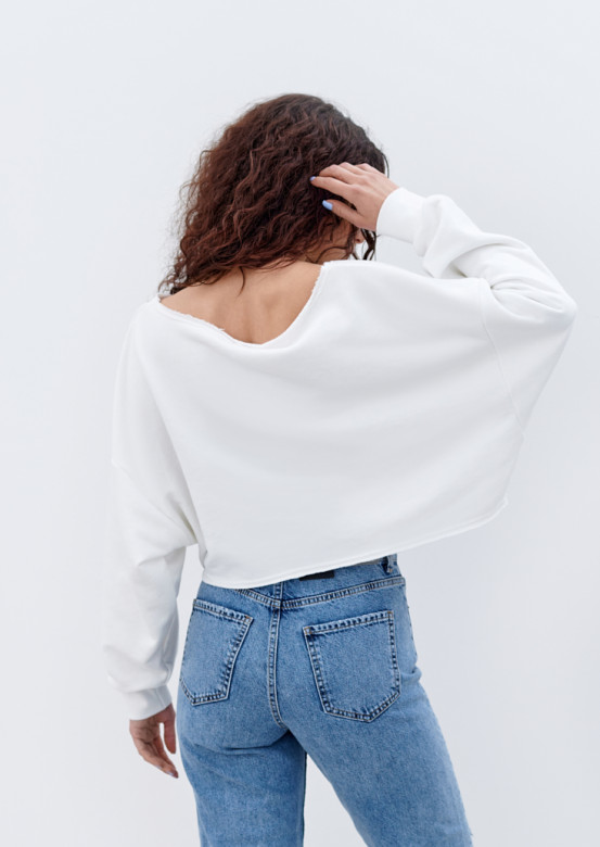Milky colour three-thread sweatshirt with voluminous sleeves